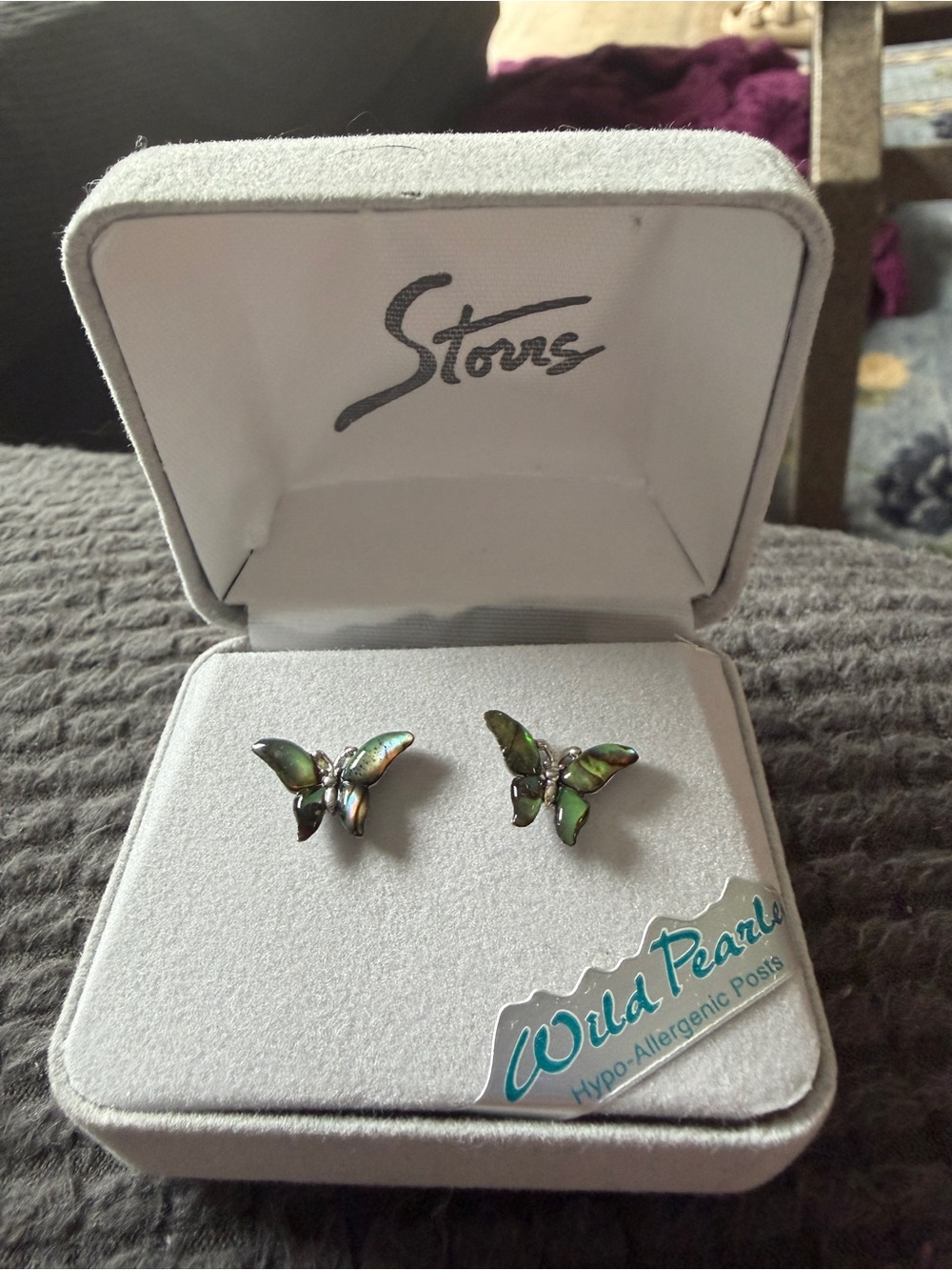 Wild Pearl Iridescent Green Butterfly Stud Earrings